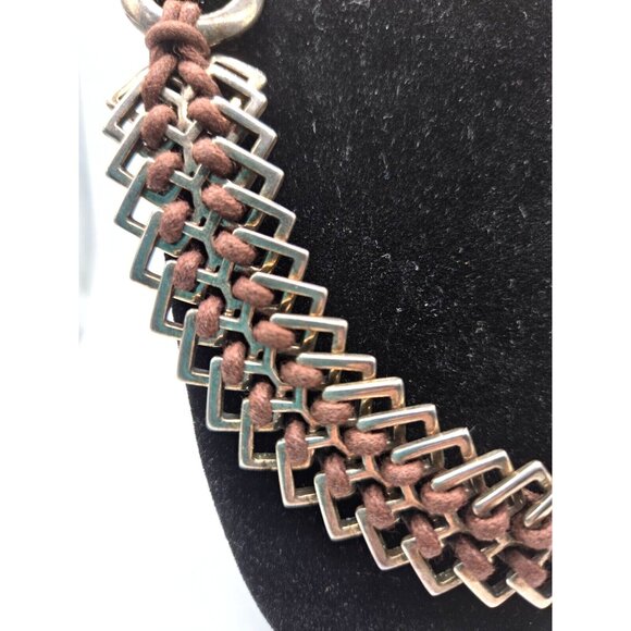 Ciclon Signed Modernist Leather wrap necklace made in Spain Vintage 18" - Picture 2 of 8